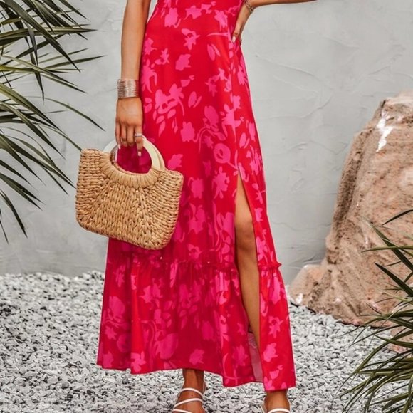 Red Pink Floral Maxi Dress - Picture 6 of 8